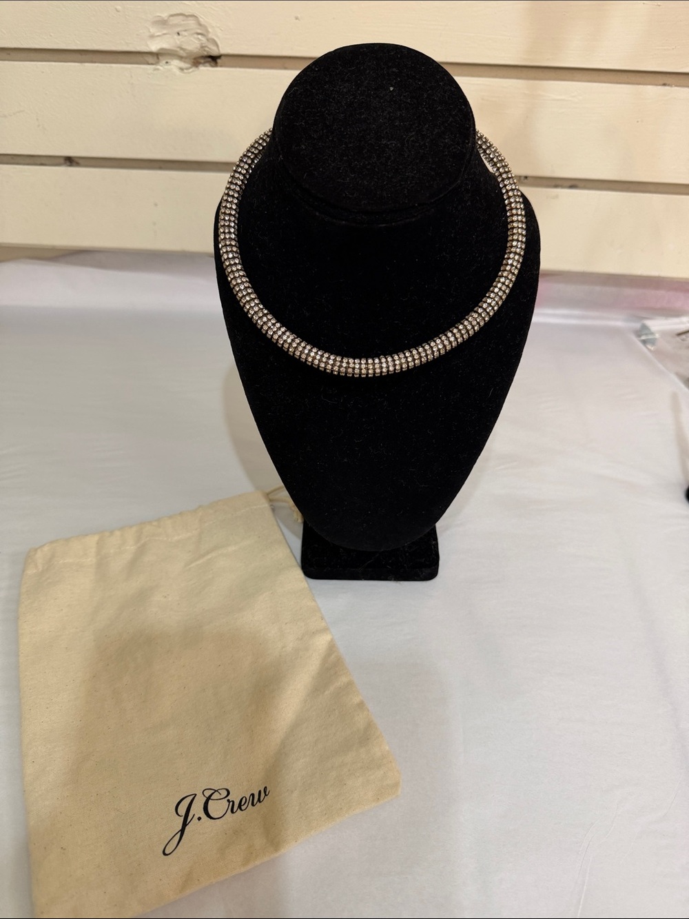 J. Crew Silver Crystal Mesh Collar Necklace